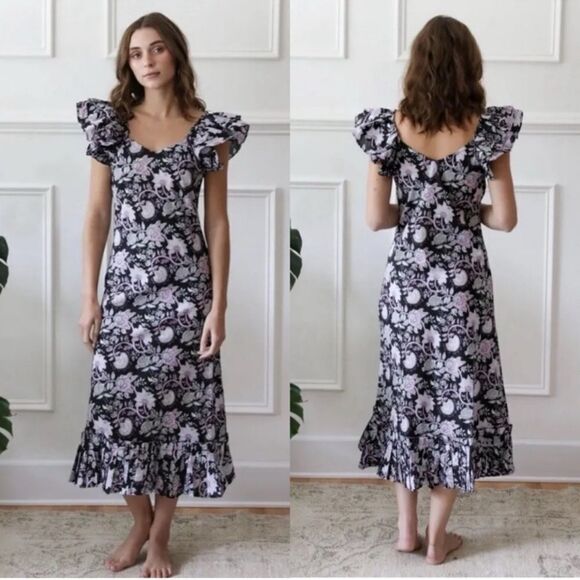 NWT MILLE Klara Floral Ruffle Cotton Midi/Maxi Dress in Tropical Night size S - Picture 5 of 14